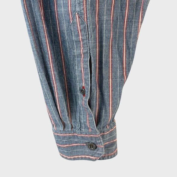 L.L. Bean Button-Up Long-Sleeve Striped Denim Shirt Blue Men's XL 100% Cotton - Picture 8 of 12